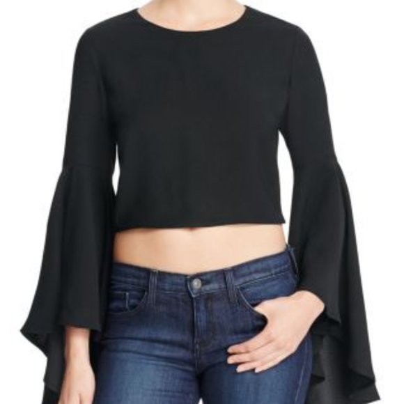 Mustard Seed Tops - Black Flare Sleeve Crop Top